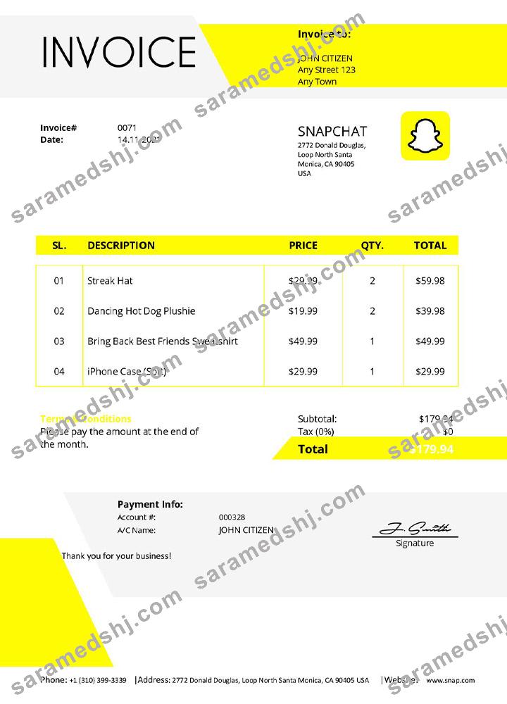 USA Snapchat invoice